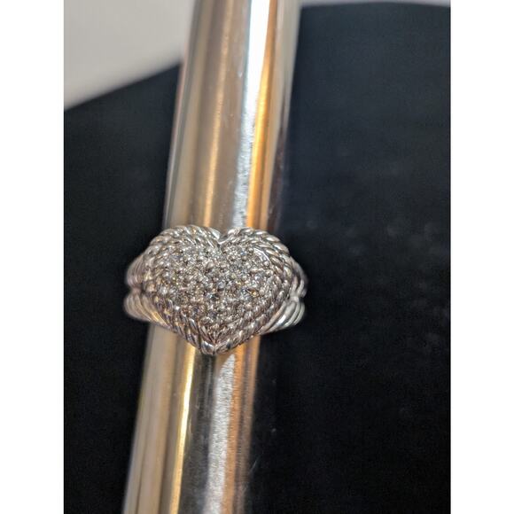 Judith Ripka Classic Diamonique 925 Sterling Silver Cluster Heart Ring Sz 5.75 - Picture 12 of 15